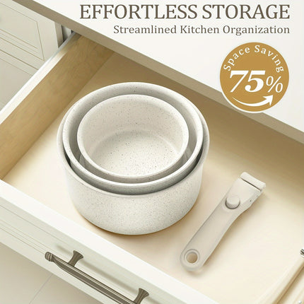 3Qt Pots with Removable Handles, Non Toxic Saucepan Set with Detachable Handle