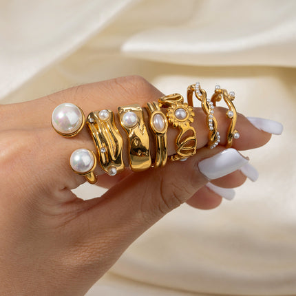 Stainless Steel And Titanium Pearl Jewelrycolorfast Ring