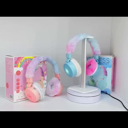 Fluffy Over-Ear Wireless Headphones with LED Paw Design, Comfortable Skin-Friendly Cushion, Hi-Fi Audio