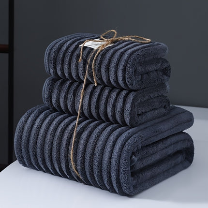 Luxurious 3-Piece Japanese Style Coral Fleece Towel Set - 350GSM - Includes 1 Bath Towel And 2 Face Towels