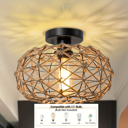 Handwoven Lamp, Ceiling Light, Holiday Gift Light, Rope Iron Art Light, Elegant Retro Bohemian Style Chandelier