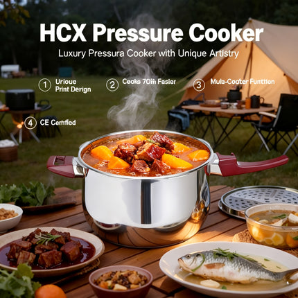 Stainless Steel Drum Pressure Cooker CE  Home & Commercial 22cm 6L  1600-Ton Triple-Layer Base