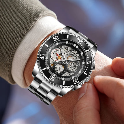 Men's Automatic Mechanical Watch with Luminous & Dual-Sided Hollow Hands