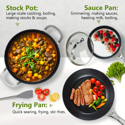 14pcs Pots And Pans Set Nonstick, Aluminum Nonstick Ceramic Cookware