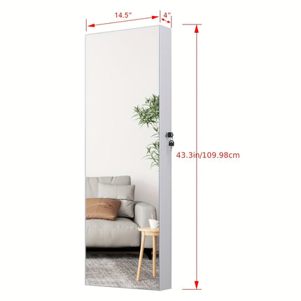 47.2"" Wall Mounted Organizer With Lockable Full-Length Mirror Perfect for Bedroom