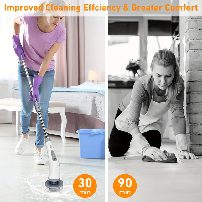 FLZH Electric Spin Scrubber | Dual Adjustable Speeds, Cordless, Portable with 7 Replaceable Brush Heads for Floor, Bathroom, Tub, Tile