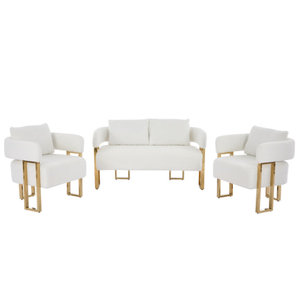 TS Modern Decorative Chair with Gold Metal Legs, White Teddy Fleece Upholstered Side Chair for Living Room, Dressing Area, Reception Room, Office - 51.18L x 25.20W x 27.17H inches