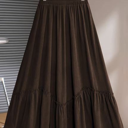 Plus Size, Women's Plus Size Winter Maxi Skirt - Elegant Wide Swing Skirt with Ruffle Hem