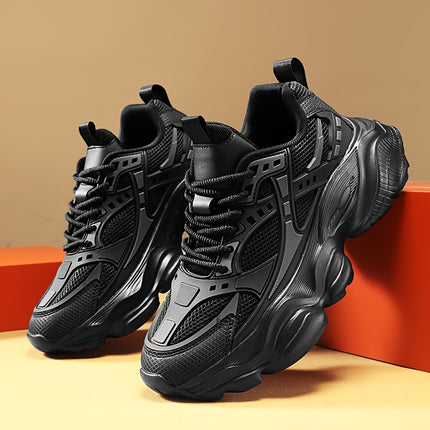 Men's Black Athletic Sneakers - Breathable Mesh Upper, Durable MD Sole