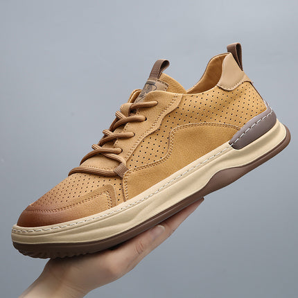 Men'S White Perforated Casual Sneakers - Breathable Low-Top Lace-Up Shoes with Round Toe,