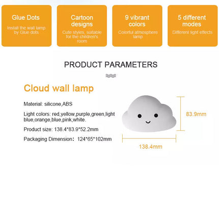 Cartoon Cloud Night Light USB Charging Bedside Bedroom Remote Control LED Wall Lamp