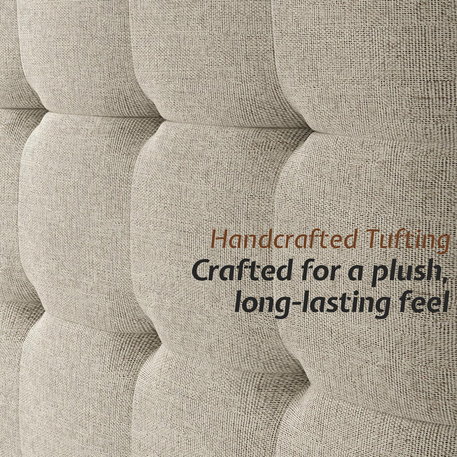 Wooden Bed Frame, High Upholstered Tufted Headboard, Sturdy Wood Platform, No Box Spring Required