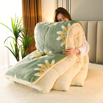 Luxurious Floral Milk Fleece Winter Comforter - Dual-Sided, Extra Thick & Warm