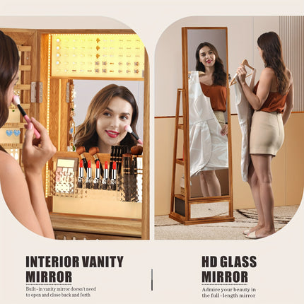 360° Swivel Jewelry Storage With Full-Length Mirror - Standing Lockable Jewelry Armoire Organizer