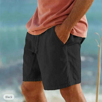 Cotton Linen Drawstring Elastic Waist Solid Color Breathable Bermuda Shorts