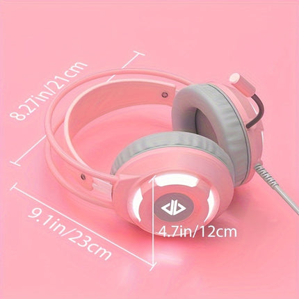 Surround Sound Wired Gaming Headset with 50mm Large Drivers, Noise-Isolating, USB/3.5mm, Pink/White