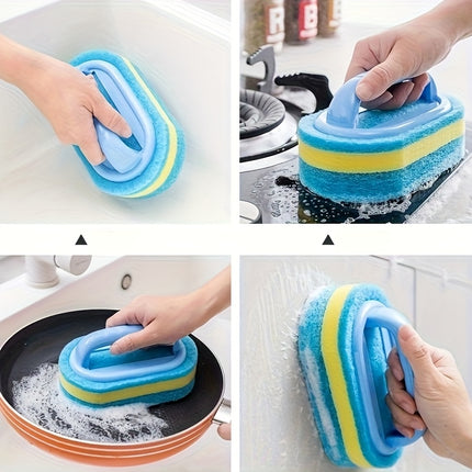 4pcs Set of Cleaning Brush Sponges with Handles, Blue + Pink, Thickened for Kitchen,