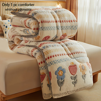 Winter Velvet Thick Quilt: with Bohemian Floral And Geometric Patterns,