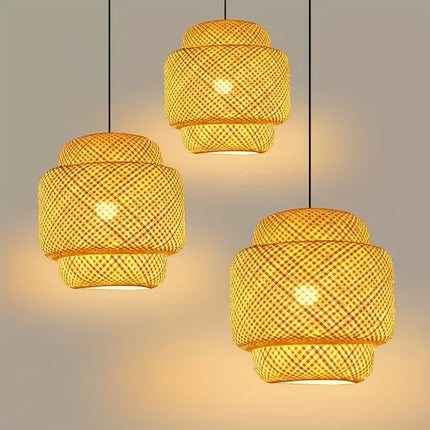 Bamboo Chandelier Suitable for E26/E27 - Rustic Zen Ceiling with Polished Cylindrical Bamboo Shade