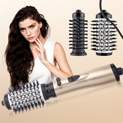 EU Plug 3-In-1 Hot Air Styler And Rotating Hair Dryer Brush Featuring 2 Interchangeable Brushes,