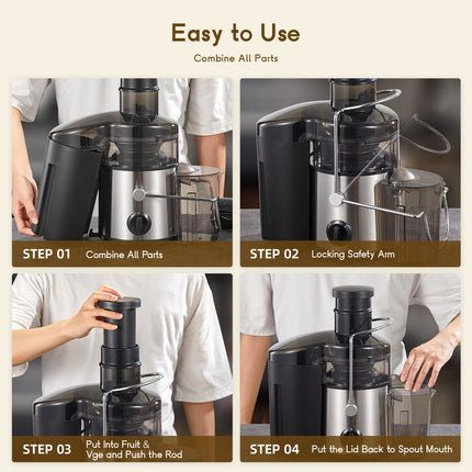 Juicer Extractor | 3 Wide Mouth Feed Chute for Fruits and Vegetables, Easy to Clean, Stainless Steel