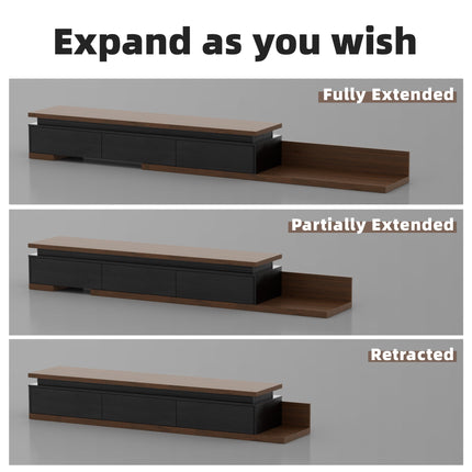 Extendable TV Stand with LED Lights Modern Reversible Wood Entertainment Center