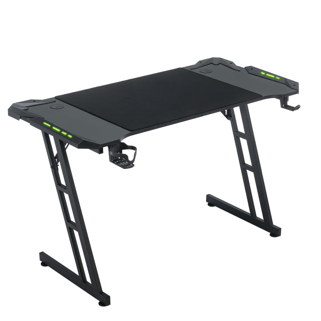 Multi-Size Modern PC Gaming Desk with Built-In LED Lighting - Heavy-Duty Carbon Fiber Tabletop,