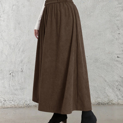 Winter Corduroy Women'S Casual High-Waisted A-Line Skirt, Thick And Versatile Long Pleated Umbrella Skirt.