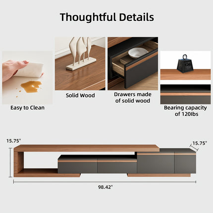 Expandable Dark Brown TV Stand with Storage Space and Drawers | Hardwood, Enclosed-Storage Design