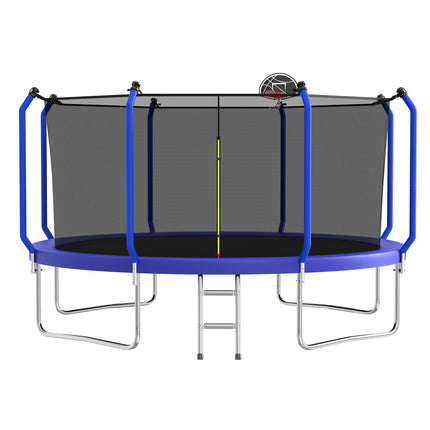 14FT Trampoline with Basketball Hoop, ASTM Approved Reinforced Type Outdoor Trampoline with Enclosure Net