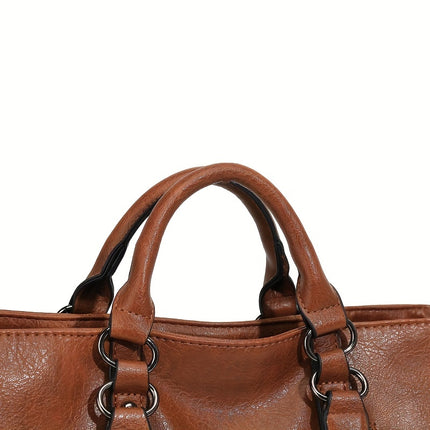 1+ Women's Vintage Synthetic Leather Tote Handbag with Adjustable Shoulder Strap