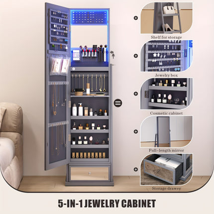 360° Swivel Jewelry Storage With Full-Length Mirror - Standing Lockable Jewelry Armoire Organizer