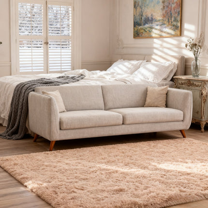 Beige Plush Carpet Measuring 245X305Cm, Designed As a Flame-Resistant Shag Area Rug