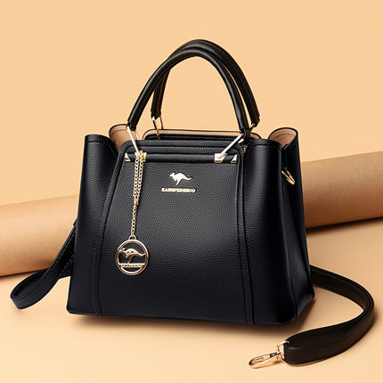 Handbag with Detachable & Adjustable Strap Elegant Solid Color Tote Zipper Closure,
