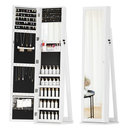 Full-Length Mirror, 360° Swivel Jewelry Armoire, Large Jewelry Storage With Lockable,