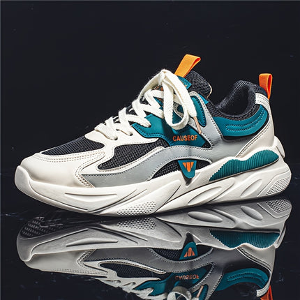 Men's Vintage Colour Block Chunky Shoes, Comfy Non Slip Durable Lace Up Soft Sole Sneakers