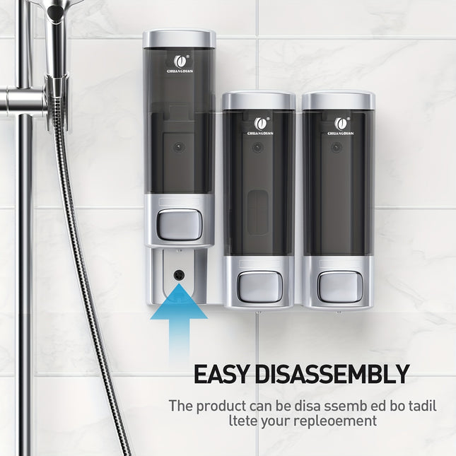 A Soap Dispenser With Three Heads, Made Of Silvery With A Golden Finish.