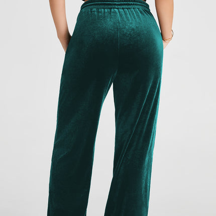 Evergreen Solid Drawstring Waist Wide Leg Pants