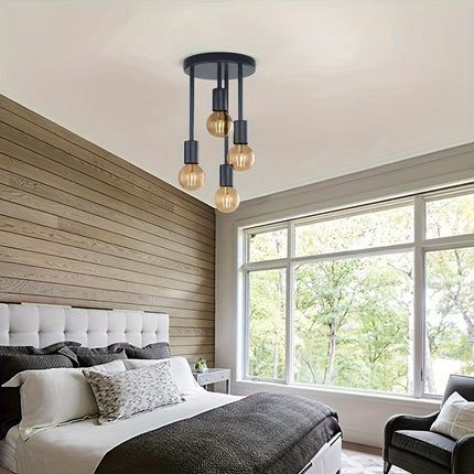 1pc Black Modern 4-Light Chandelier, Iron Branch Ceiling Light For Kitchen, Hallway, Bedroom