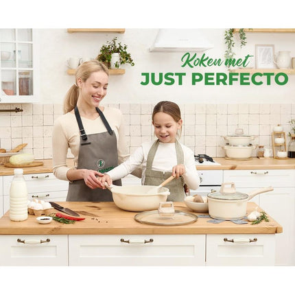 Cookware Set with Lids - All Stovetop Compatible - Non-Stick Pans - PFOA and PTFE Free - 13-Piece Set (Beige)