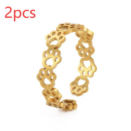 Stainless Steel Black Cut-out Cat's Paw Footprints Open Ring