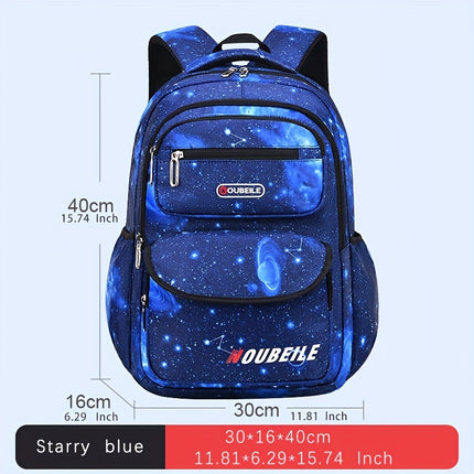 Print Starry Sky Backpack for Boys, Suitable for Elementary School Students, Featuring Large Capacity,
