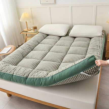 1pc Soft And Warm Japanese-Style Grid Mattress, Foldable, Suitable for Floors And Tatami, Usable in All Seasons