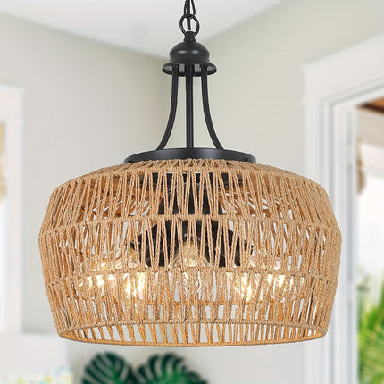 Light, Suitable for Dining Room, 3/5 Bohemians Style Woven Paper Rope Ceiling Hanging Lamp
