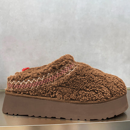 Chestnut Embroidered Sherpa Plush Thick Sole Snow Boots