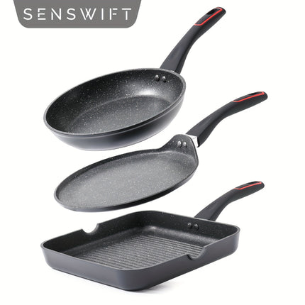 Nonstick Induction Compatible 3 Pot Set, Christmas Gift, Dishwasher Safe