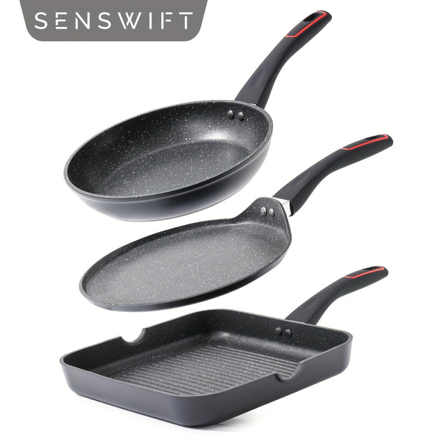 Nonstick Induction Compatible 3 Pot Set, Christmas Gift, Dishwasher Safe