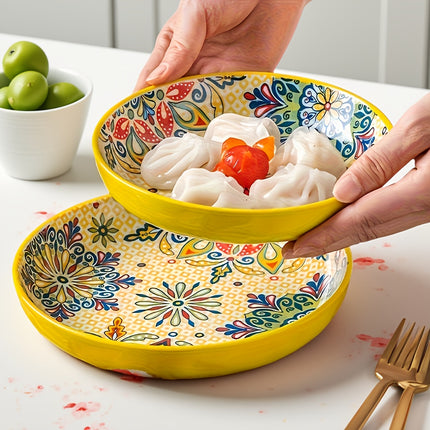 4pcs & 2pcs Ceramic Dinnerware Set with 7-Inch Deep Plates, Multi-Functional for Salads