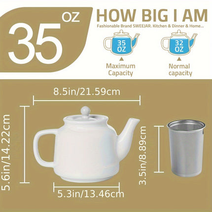 [Porcelain Tea Pot] Sweejar 35oz Porcelain Tea Pot with Removable 18/8 Stainless Steel Infuser