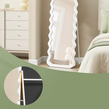 Full-Length Mirror, 160 x 50 cm, Irregular Wavy Design with Stand, MDF Frame, for Bedroom, Living Room